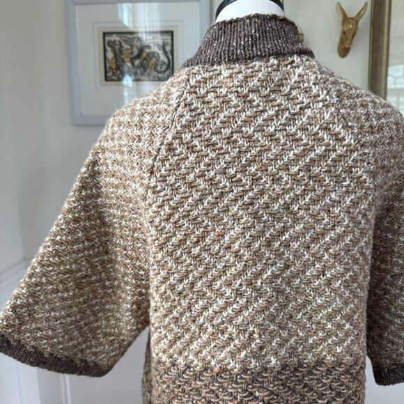 Aran Crafts 2 Way Zip 100% Wool Sweater Colorblock Tweed Half Sleeves Ireland M - Picture 3 of 7